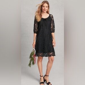 GARNET HILL ~ Black Bohème Easy Lace Shift Dress Size 12